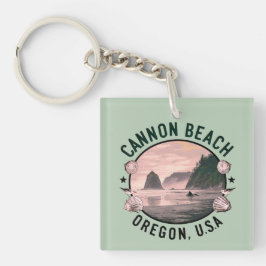 Cannon Beach Retro Vignette Schlüsselanhänger