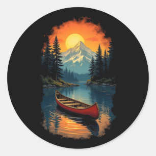 Canoe Splash Adventure - Retro Lake Sunset Runder Aufkleber