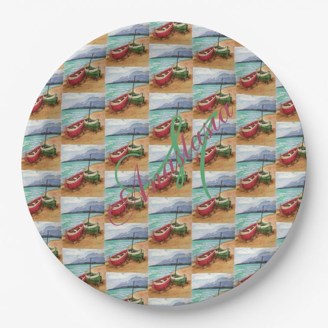 CANOES, DIE AUF DEM MONOGRAMM-PARTY DES STRANDES S PAPPTELLER (Vorderseite)