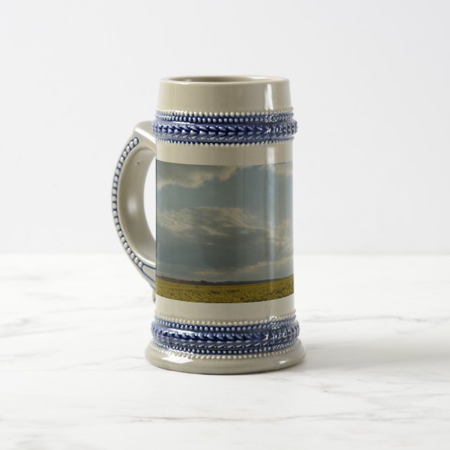 Canola Field & Cloudy Sky Gray / Blue 22 oz Stein Bierglas (Vorderseite Links)
