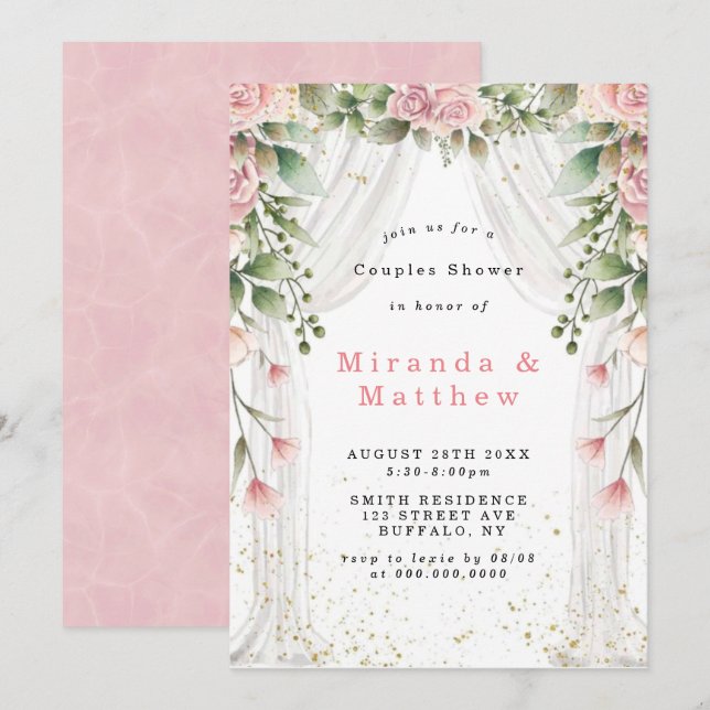 Canopée blanche Couples Floraux rose Invitations d (Devant / Derrière)