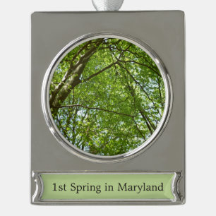 "Canopy of Spring Blätter Green Nature Scene Banner-Ornament Silber