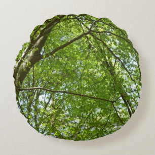 "Canopy of Spring Blätter Green Nature Scene Rundes Kissen