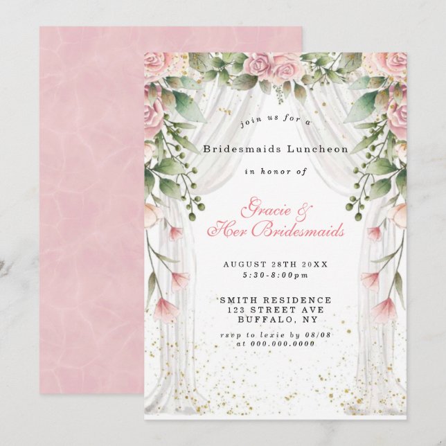 Canopy Pink Florals Bridesmaids Luncheon Einladung (Vorne/Hinten)