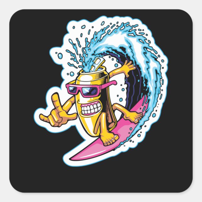 Cans Surfing Quadratischer Aufkleber (Vorderseite)