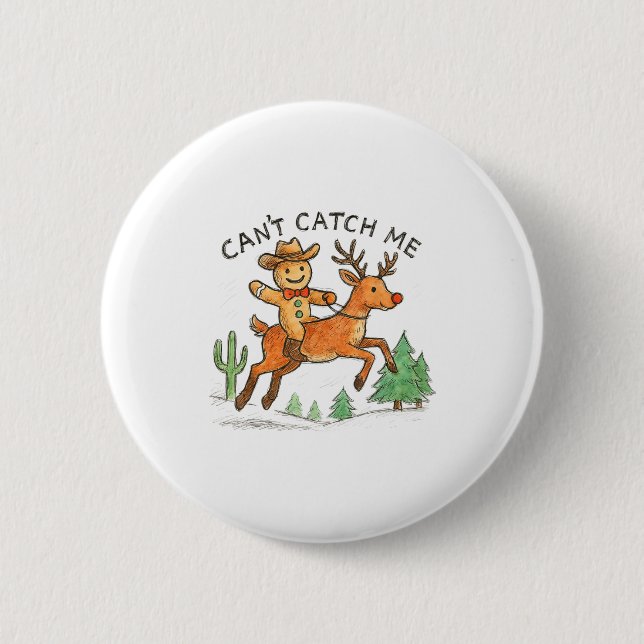 Can't Catch Me Cowboy Gingerbread Man Christmas  Button (Vorderseite)