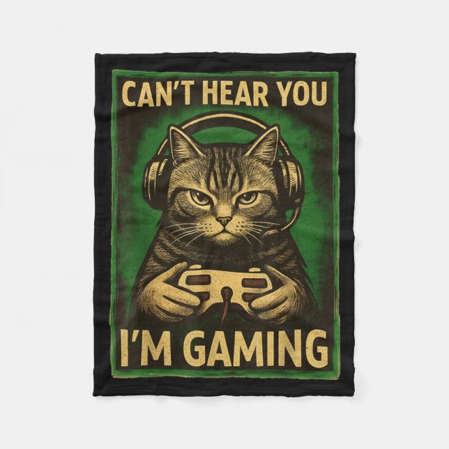 Can't Hear You I'm Gaming Funny Gamer Cat Playing  Fleecedecke (Vorderseite)