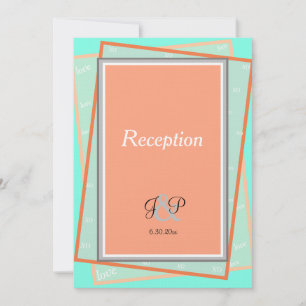 Cantaloupe Blue Geometric Monogram Empfang Einladung