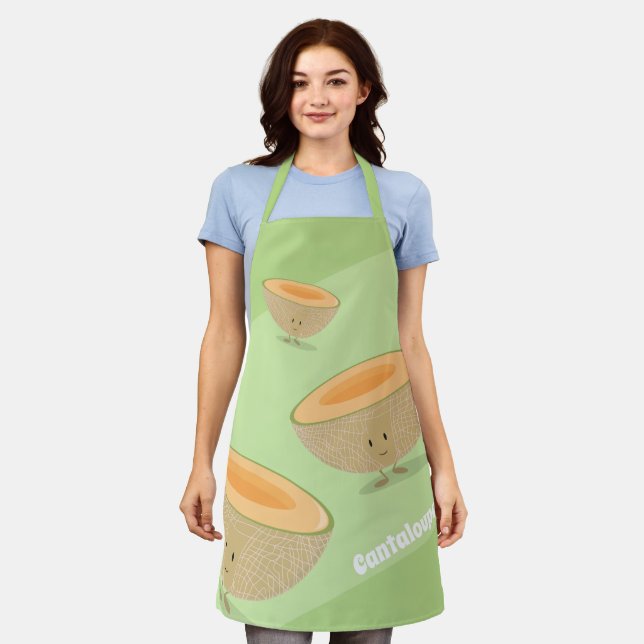 Cantaloupe Melon Green Orange Frucht Food Cartoon Schürze (Getragen)