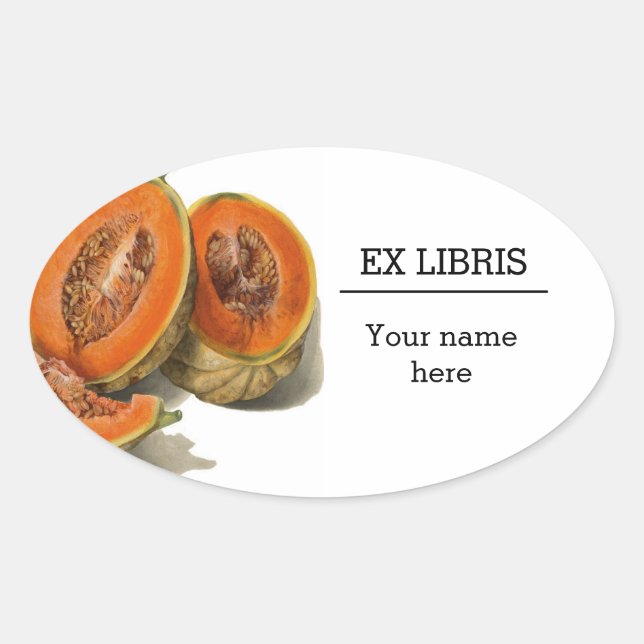 Cantaloupe melon Illustration ex libris Ovaler Aufkleber (Vorderseite)