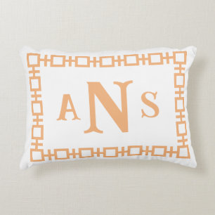Cantaloupe Orange Square Greyschlüssel Monogram Dekokissen