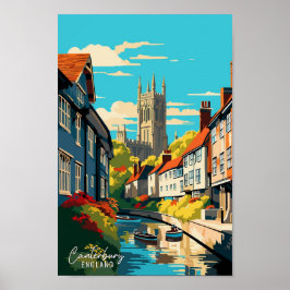 Canterbury England Art Vintage Travel Illustration Poster