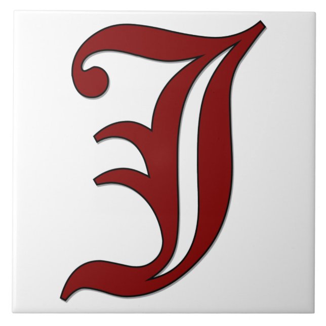 Canterbury Letter J in Roter Monogramm-Tile Fliese (Vorderseite)