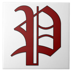 Canterbury Letter P in Red Monogram Tile Fliese