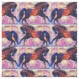 Cantering Black and Red Horses Fabric Stoff