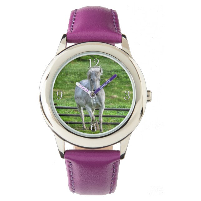 Cantering White Horse Equine Foto Armbanduhr (Vorderseite)
