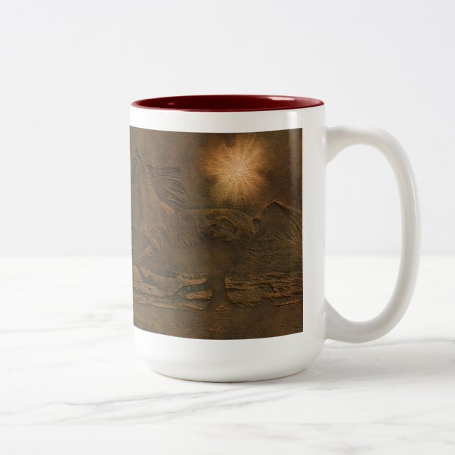 Cantering Wild Spirited Horse Imitats Leather-Effe Zweifarbige Tasse (Rechts)