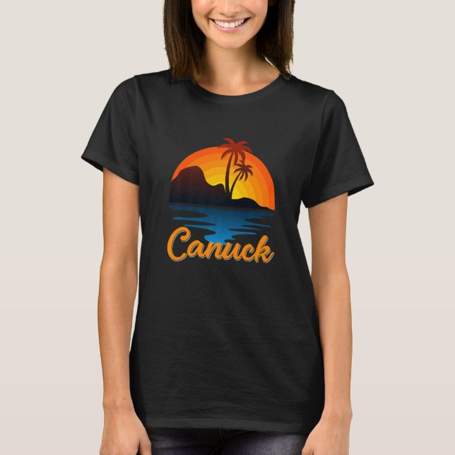 Canuck Vancouver Palm Tree Island Sunset Kanada T-Shirt (Vorderseite)