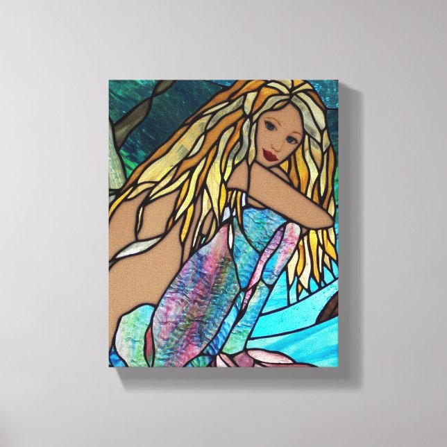 Canvas Print - bemalt Stain Glass Mermaid Leinwanddruck (Vorderseite)