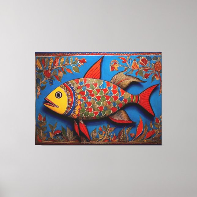 CanvasFisch: Meisterwerke der Kunst von Madhubani Leinwanddruck (Vorderseite)