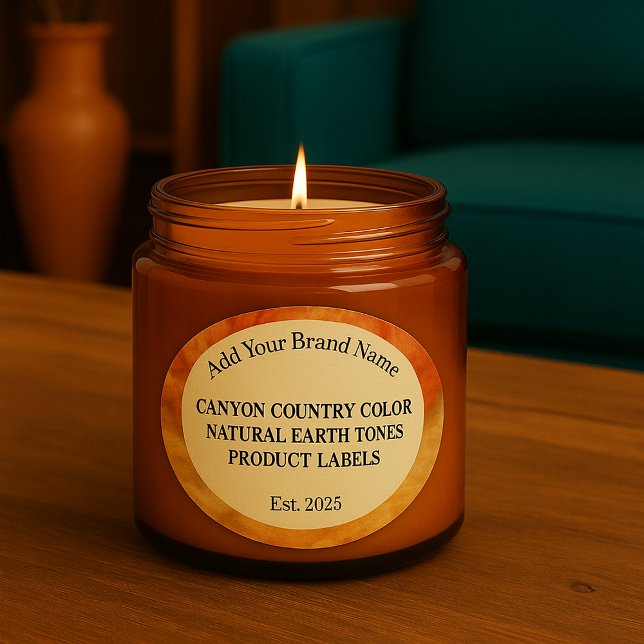 Canyon Colors Natural Earth Custom Ovaler Aufkleber (Southwestern Earth tones product labels shown as homemade candle product label, suggested use)