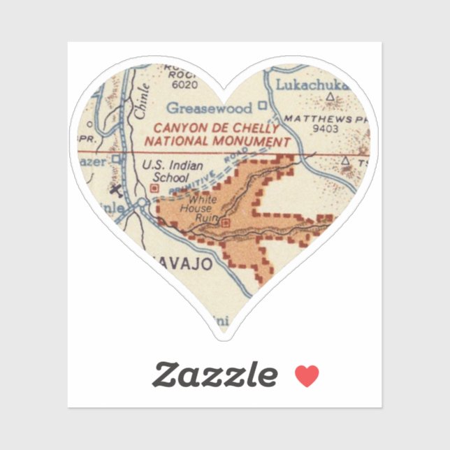 Canyon DE Chelly Vintag Map Aufkleber (Blatt)