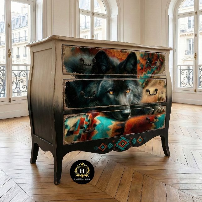 Canyon Night Black Wolf Portrait Seidenpapier (Von Creator hochgeladen)