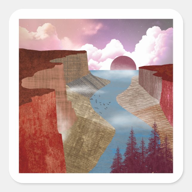 Canyon Ocean Landscape Quadratischer Aufkleber (Vorderseite)