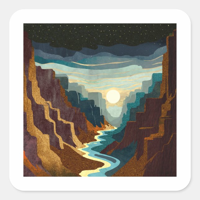 Canyon Sunset Landschaft Quadratischer Aufkleber (Vorderseite)
