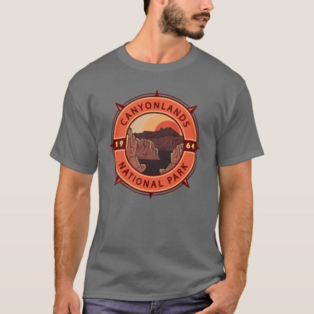 Canyonlands Nationalpark Retro Kompass Emblem T-Shirt (Vorderseite)