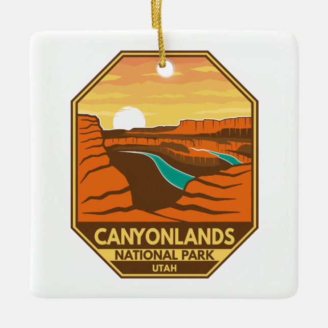 Canyonlands Nationalpark Sunset Retro Emblem Keramikornament (Vorderseite)
