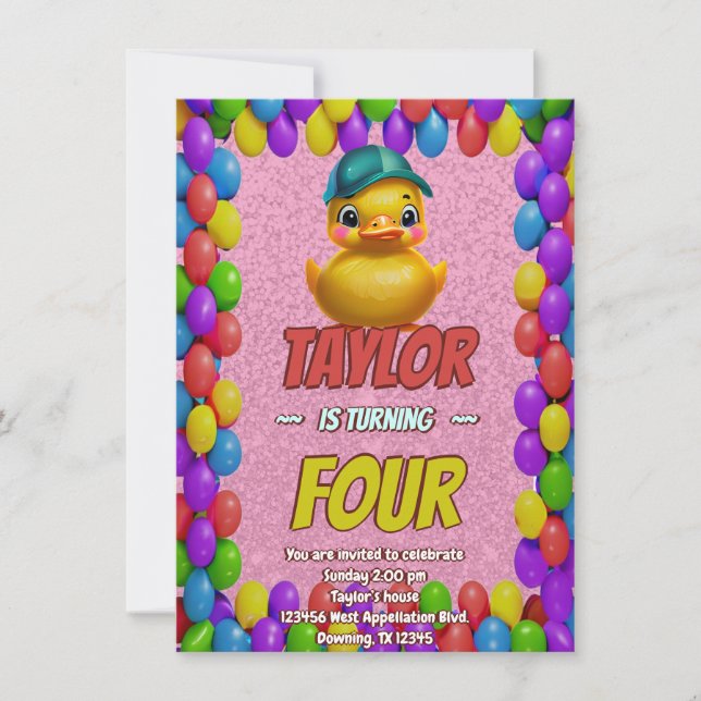 Caoutchouc Cute Invitation Personnalisé Anniversai (Devant)