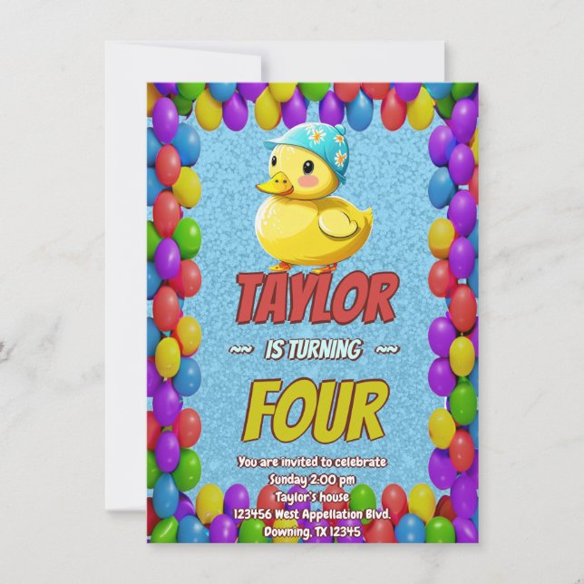 Caoutchouc Cute Invitation Personnalisé Anniversai (Devant)