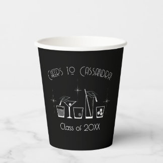 Cap and Cocktail Graduation Party Black Pappbecher
