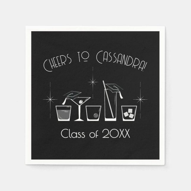 Cap and Cocktail Graduation Party Black Serviette (Vorderseite)