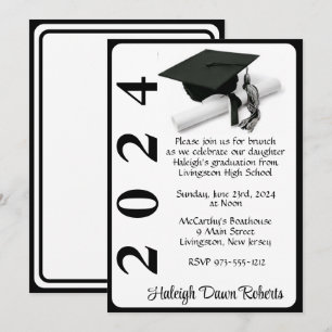 Cap & Diploma 12x18 Black & White Abschluss Einladung