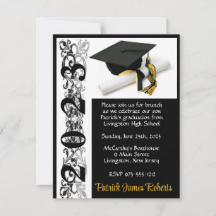 Cap & Diploma, Black & Gold Abschluss Einladung