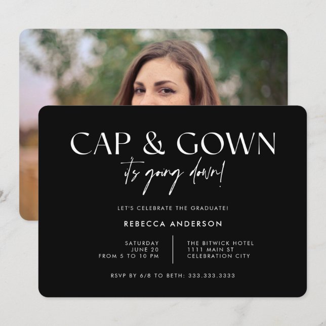Cap Gown Es geht den modernen schwarzen Abschluss  Einladung (Vorne/Hinten)