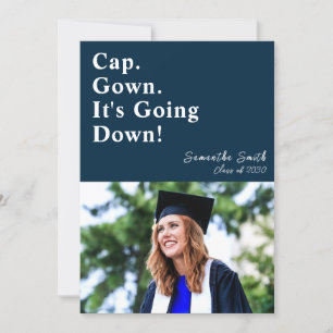 Cap Gown Es geht hinunter zum blauen modernen Absc Einladung