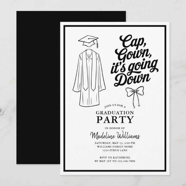 Cap Gown Es geht um Bow Graduation Party Einladung (Vorne/Hinten)