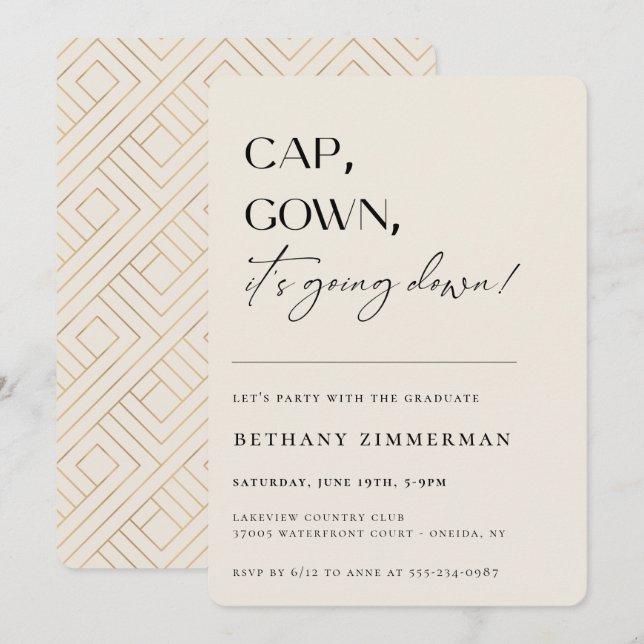 Cap Gown Es geht zur Absolventen-Party Einladung (Vorne/Hinten)