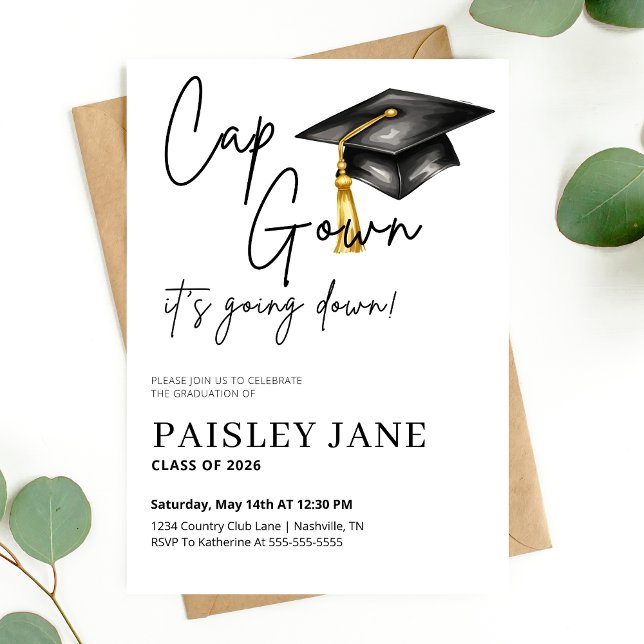 Cap Gown Its Going Down Graduation Party Einladung (Cap Gown Its Going Down Graduation Party Invitation)