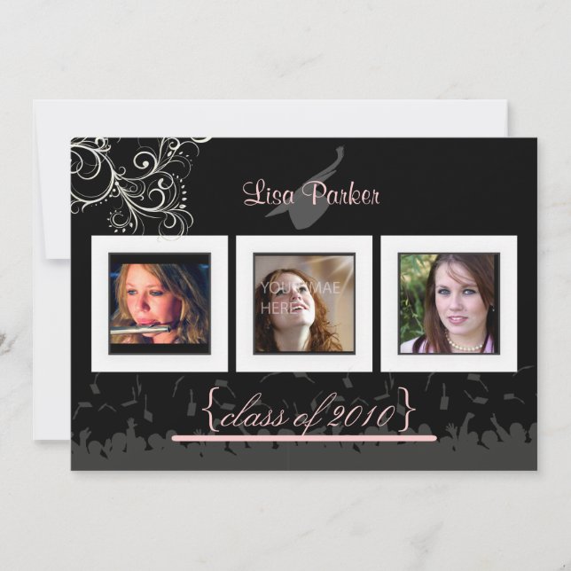 Cap + Gown + Wirbel Abschluss Einladung /Foto (Vorderseite)