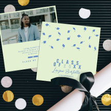 Cap Toss Blue & Green Graduation Announcement