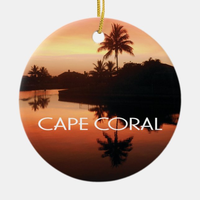 Capcoral Florida Canal Sunset Keramik Ornament (Vorne)