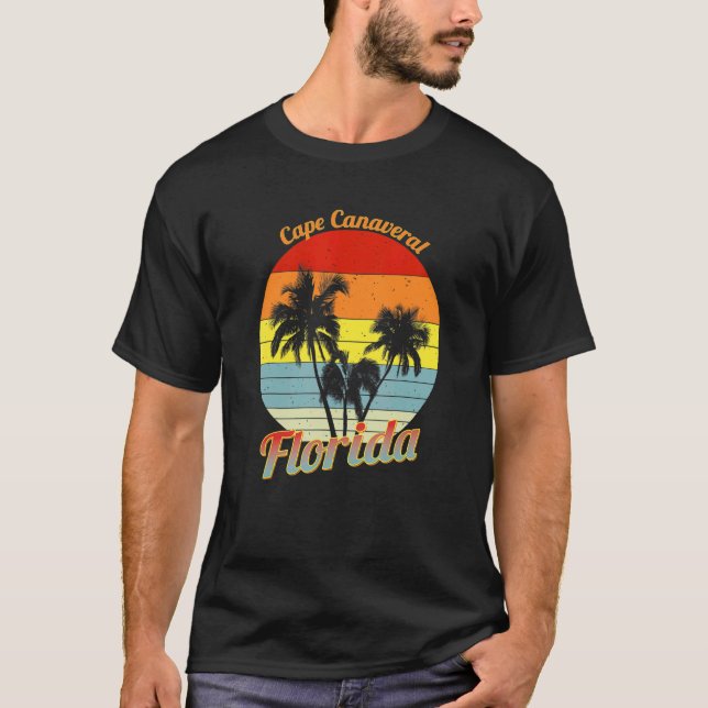 Cape Canaveral Florida Retro Tropical Palm Trees V T-Shirt (Vorderseite)