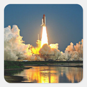 Cape Canaveral Launch Pad mit dem Label Quadratischer Aufkleber