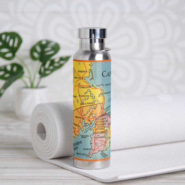 Cape - Cape Cod Massachusetts Karte Wasserflasche Trinkflasche (Yoga (gedreht))