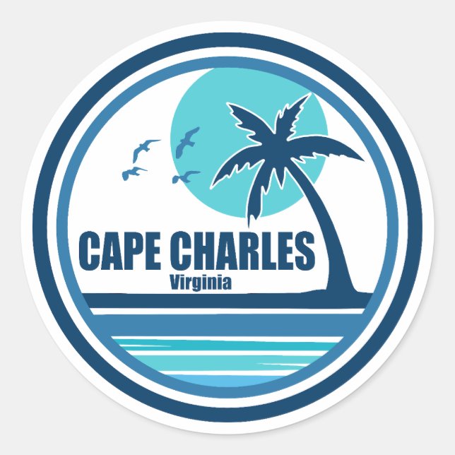 Cape Charles Beach Virginia Palm Tree Birds Runder Aufkleber (Vorderseite)