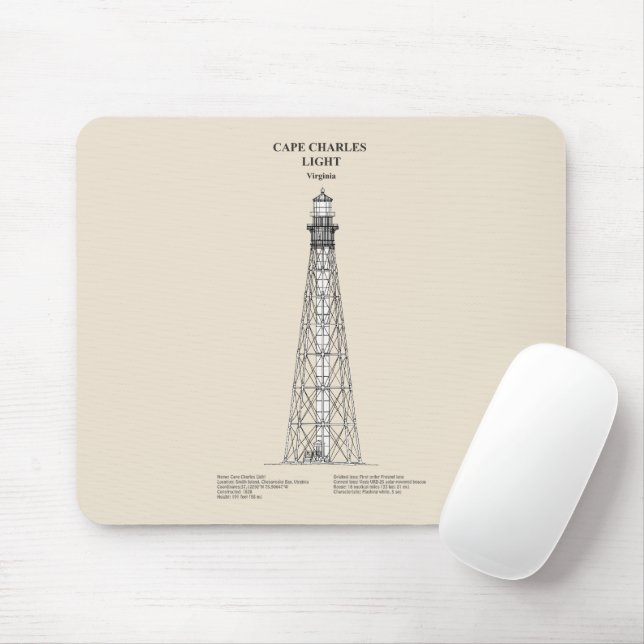 Cape Charles Lighthouse - Virginia - SBD Mousepad (Mit Mouse)